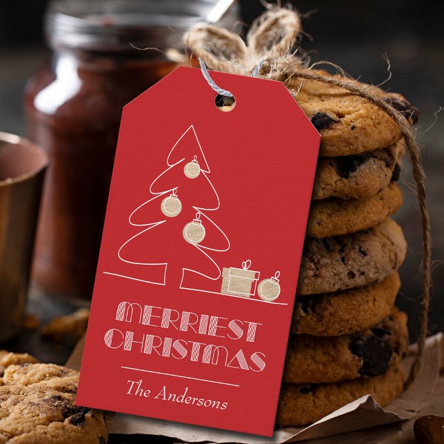 Frohe Weihnachts Rot Geschenkanhänger (Merriest Christmas Red and Gold Gift or Favor Tags)