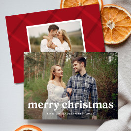 Frohe Weihnachts Rot gestrichen Kariert 2 Foto Feiertagskarte