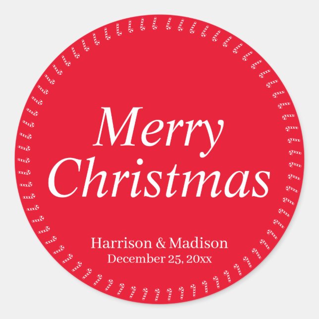 Frohe Weihnachts-Rot-individuelle Name-Geschenk-Ge Runder Aufkleber (Vorderseite)