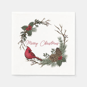 Frohe Weihnachts-Rot-Kardinal auf einem Zweig Serviette