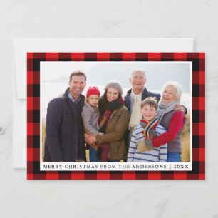 Frohe Weihnachts-Rot-Kariert-Familienfoto-Karte Feiertagskarte