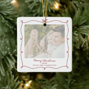 Frohe Weihnachts-Rot-Rahmen Familie Foto Ornament