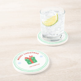 Frohe Weihnachts-Rot-Text-Geschenkboxen auf weiß Getränkeuntersetzer