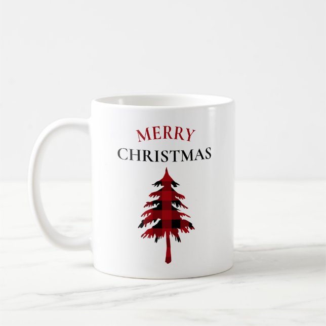 Frohe Weihnachts Rot und Black Buffalo Kariert Kaffeetasse (Links)