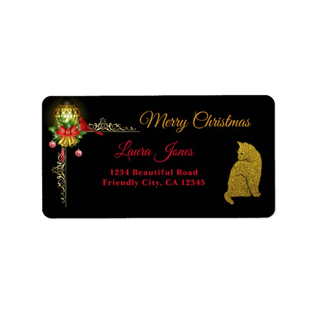 Frohe Weihnachts-Rot und Gold Rücksendeadresse Eti Adressaufkleber (Vorne)