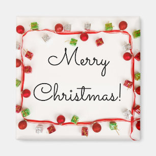 Frohe Weihnachts-Rot und grüne Ornamente Magnet