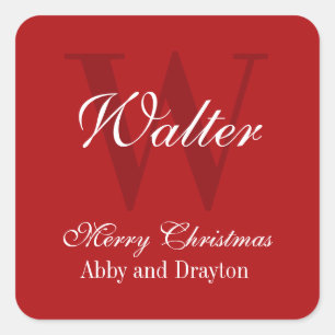 Frohe Weihnachts Rot und Weiß Custom Monogram Quadratischer Aufkleber