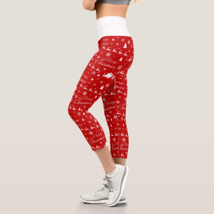 Frohe Weihnachts Rot & Weiß Muster Capri Leggings