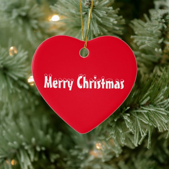 Frohe Weihnachts-Rot-Weiß-Schnee-Text niedliches H Keramik Ornament (Baum)