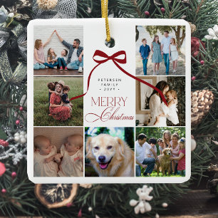 Frohe Weihnachts-Rotbogen-Foto-Collage Keramikornament