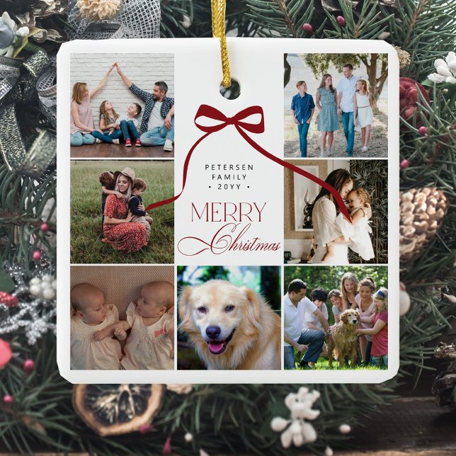 Frohe Weihnachts-Rotbogen-Foto-Collage Keramikornament (Von Creator hochgeladen)