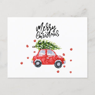 Frohe Weihnachts rote Auto mit Weihnachtsbaum    C Postkarte