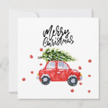 Frohe Weihnachts-rote Auto mit Weihnachtsbaumkarte
