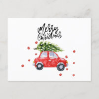 Frohe Weihnachts-rote Auto mit Weihnachtsbaumkarte
