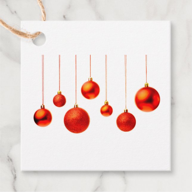 Frohe Weihnachts Rote Balls Dekoration mit Text Geschenkanhänger (Vorderseite)