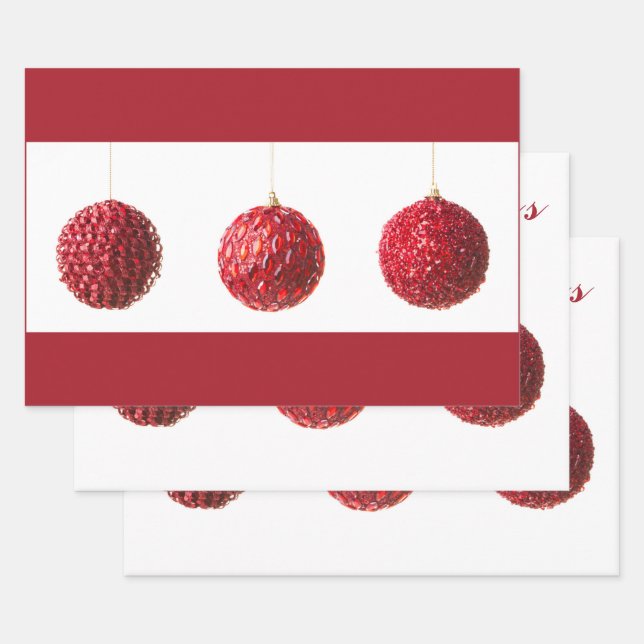 Frohe Weihnachts Rote Balls Dekoration mit Text Geschenkpapier Set (Set)