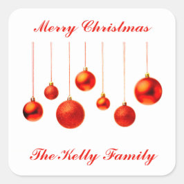 Frohe Weihnachts Rote Balls Dekoration mit Text Quadratischer Aufkleber