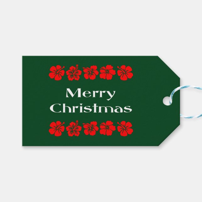 Frohe Weihnachts Rote Blume Farbe Geschenkanhänger (Vorderseite (Horizontal))
