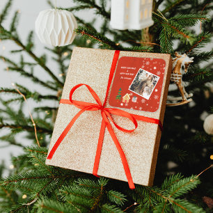 Frohe Weihnachts-Rote-Familie Foto Quadratischer Aufkleber