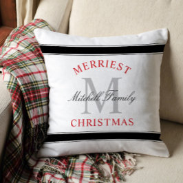 Frohe Weihnachts-Rote Familie Monogram Urlaub Kissen