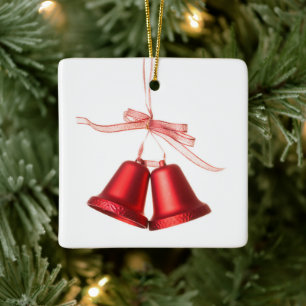 Frohe Weihnachts-Rote Glocke-Dekoration mit Text Keramikornament
