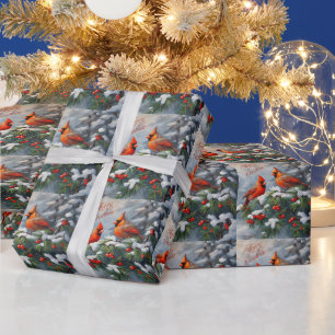 Frohe Weihnachts-Rote Kardinäle mit Wilden Berries Geschenkpapier