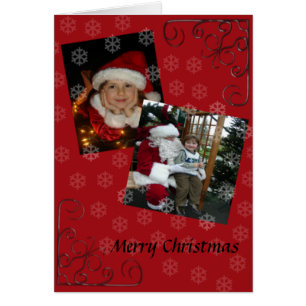 Frohe Weihnachts-rote Karte mit Kind und Santa
