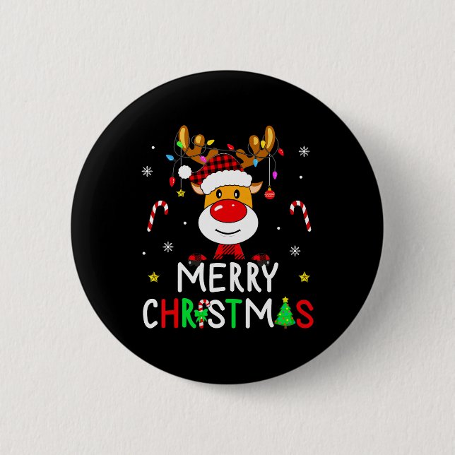 Frohe Weihnachts Rote Weihnachtsmannmütze Reindeer Button (Vorderseite)
