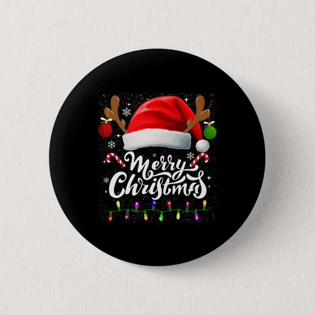 Frohe Weihnachts Rote Weihnachtsmannmütze Reindeer Button (Vorderseite)