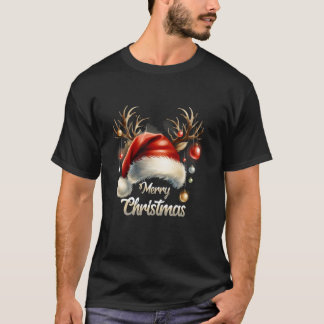 Frohe Weihnachts Rote Weihnachtsmannmütze Reindeer T-Shirt