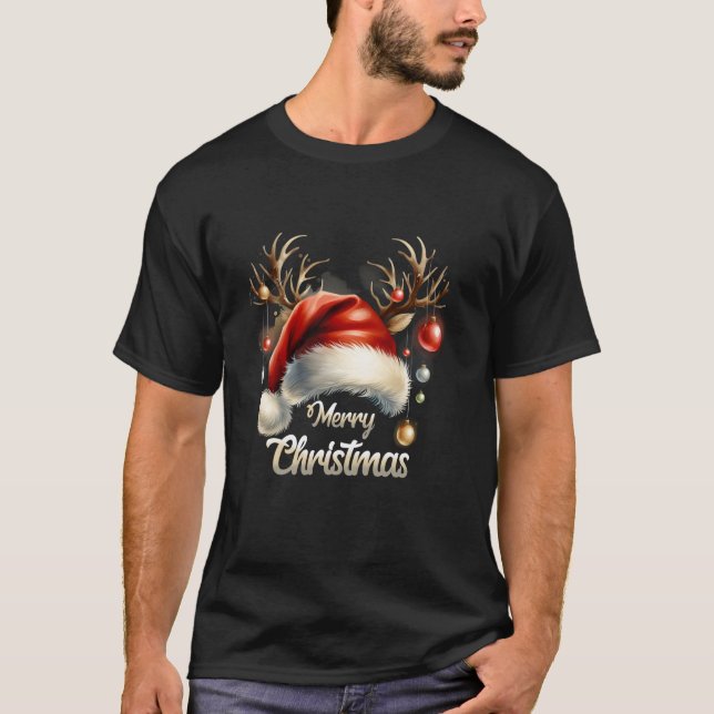Frohe Weihnachts Rote Weihnachtsmannmütze Reindeer T-Shirt (Vorderseite)