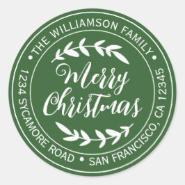 Frohe Weihnachts-Rücksendeadresse Green Runder Aufkleber