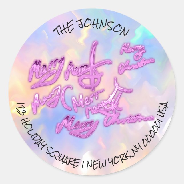 Frohe Weihnachts-Rücksendeadresse Label UAWG Holog Runder Aufkleber (Vorderseite)