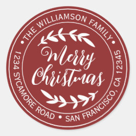 Frohe Weihnachts-Rücksendeadresse Red Runder Aufkleber