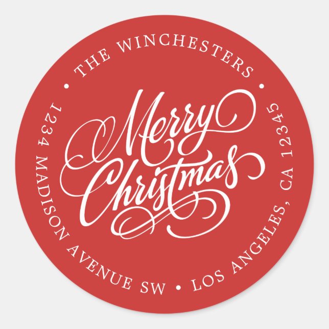 Frohe Weihnachts-Rücksendeadresse Runder Aufkleber (Vorderseite)