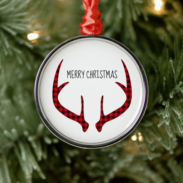 Frohe Weihnachts-Runde Ornament-Karierte Antler Ornament Aus Metall (Baum)