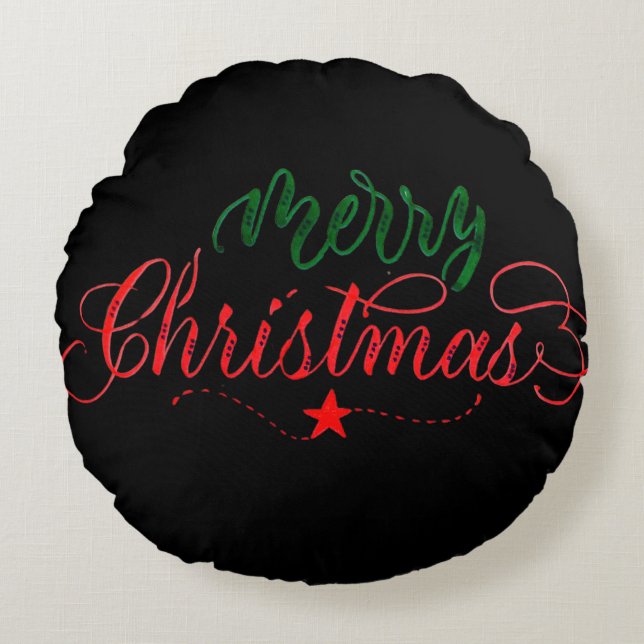 Frohe Weihnachts-Rundkissen Rundes Kissen (Vorderseite)