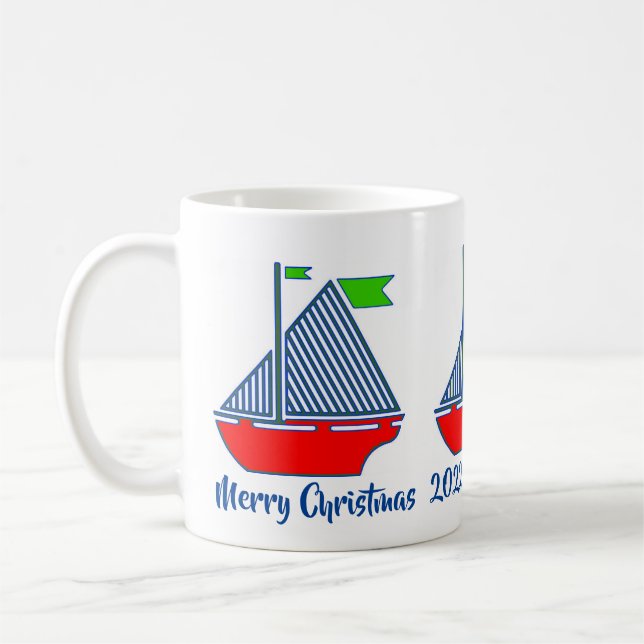 Frohe Weihnachts-Sailboat-Tasse Kaffeetasse (Links)