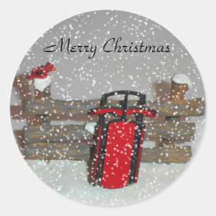 Frohe Weihnachts-Schlittensticker Runder Aufkleber