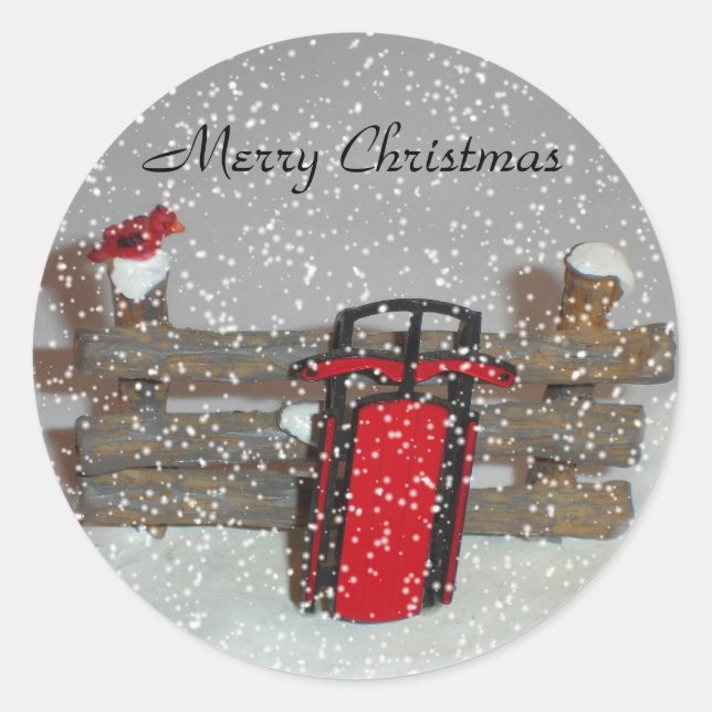 Frohe Weihnachts-Schlittensticker Runder Aufkleber (Vorderseite)