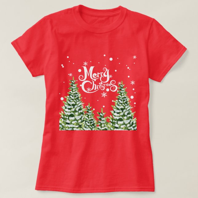 Frohe Weihnachts-Schnee Bäume Weihnachtsfest T - S T-Shirt (Design vorne)