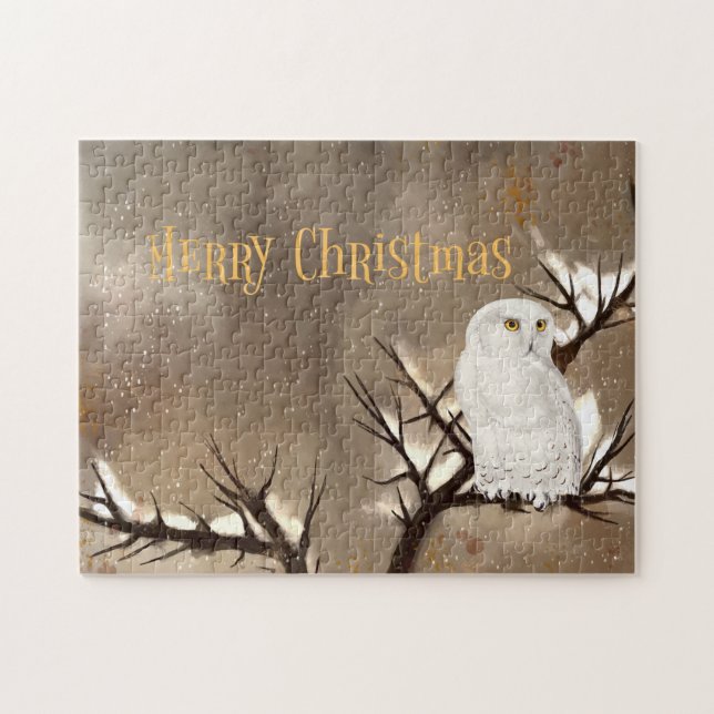 Frohe Weihnachts-Schneeauwl Puzzle (Horizontal)