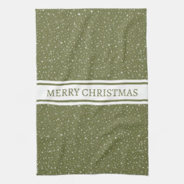 Frohe Weihnachts-Schneefall-Muster auf grünem Urla Geschirrtuch