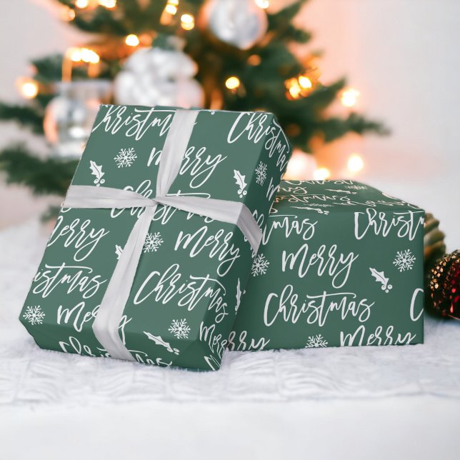 Frohe Weihnachts-Schneeflocken-Mistelgrün Muster Geschenkpapier (Merry Christmas snowflake mistletoe green pattern Wrapping Paper)