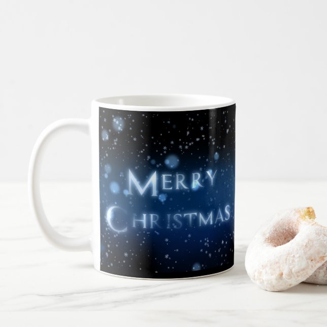 Frohe Weihnachts-Schneeflocken Schneemann Glitzern Kaffeetasse (Mit Donut)