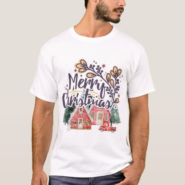 Frohe Weihnachts-Schneehaus Winter Truck T-Shirt (Vorderseite)
