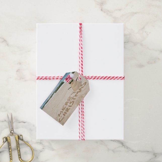 Frohe Weihnachts-Schneemann am Strand Geschenkanhänger (Mit Garn)