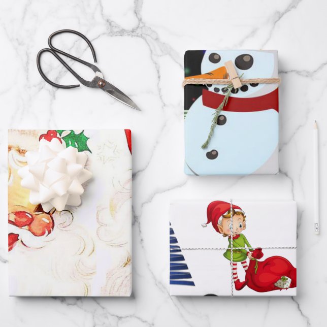 Frohe Weihnachts-Schneemann Wrapping Paper Sheets Geschenkpapier Set (Vorderseite)