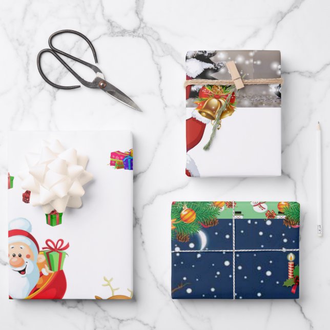 Frohe Weihnachts-Schneemann Wrapping Paper Sheets Geschenkpapier Set (Vorderseite)