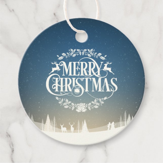 Frohe Weihnachts-Schneeszene Geschenkanhänger (Vorderseite)